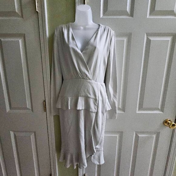 Altuzarra Light Gray Paneled Peplum Long Sleeve Dress Size 40 - Picture 1 of 15